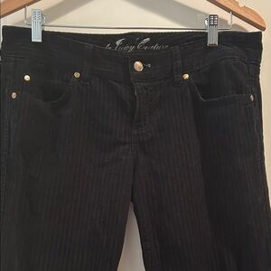 Juicy Couture women Black Pinstripe Corduroy Pants zipUp w/Gold Accents size 30